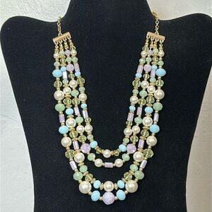 Liz Claiborne AB Crystal, Simulated Pearls & Crystal 4 Strand Signed Necklace